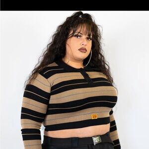 Striped Black and Tan Crop Top